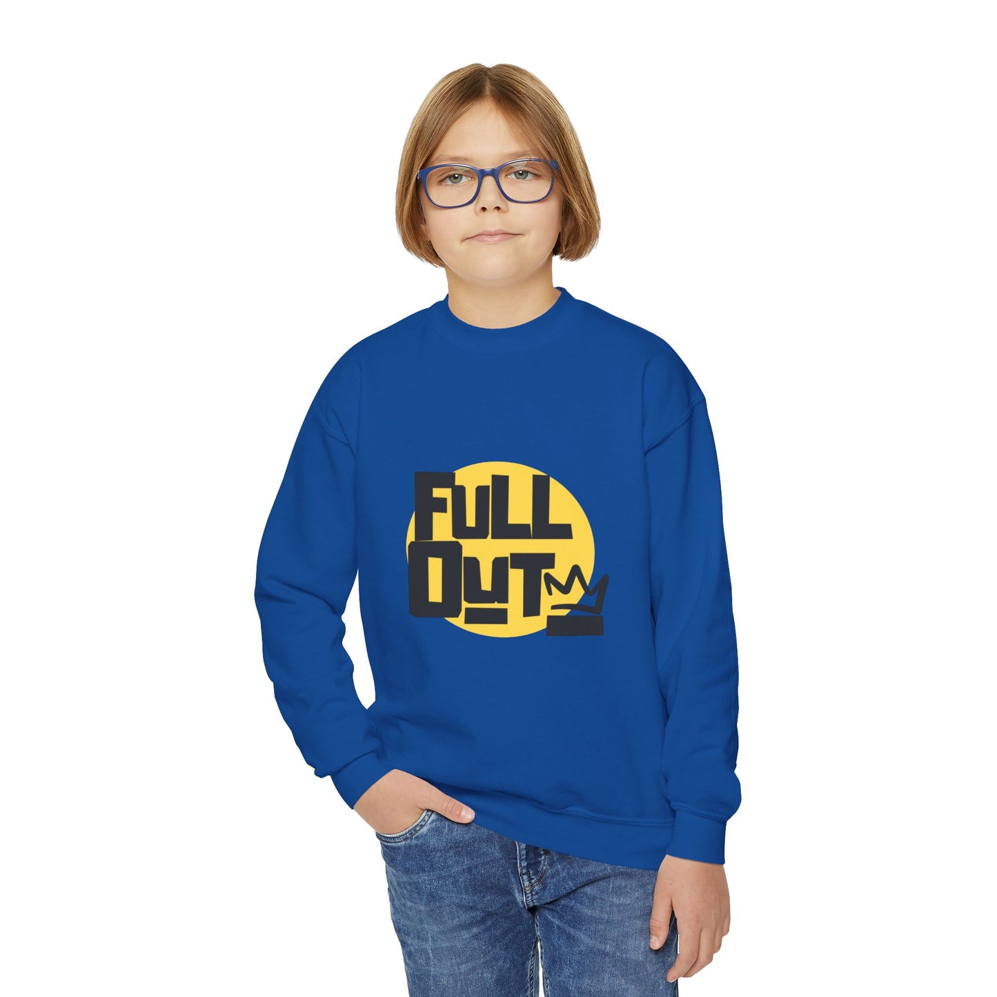 "Full Out" Youth Crewneck Sweatshirt – Bold Streetwear-Inspired Dance Graphic Pullover for Kids and Teens