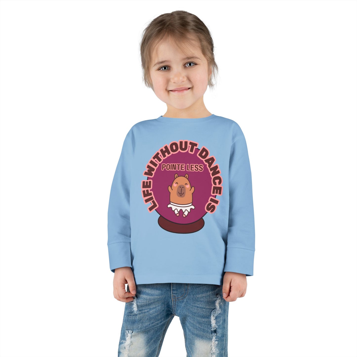 "Life Without Dance Is Pointeless" Toddler Dance T-Shirt – Cute Dancing Capybara Graphic Long Sleeve Tee for Kids