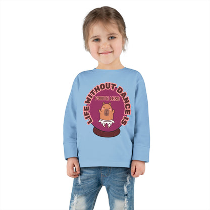 "Life Without Dance Is Pointeless" Toddler Dance T-Shirt – Cute Dancing Capybara Graphic Long Sleeve Tee for Kids