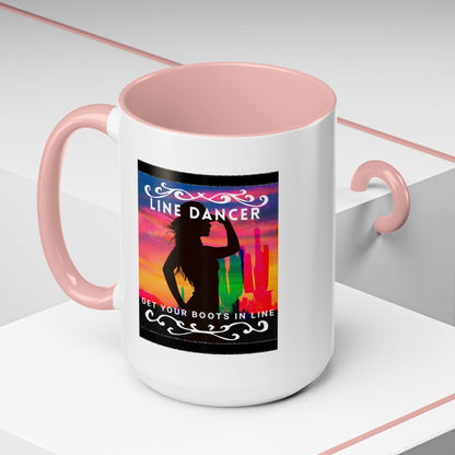 "Line Dancer" Accent Coffee Mug – Cute Cowgirl Graphic Ceramic Mug for Country Dance Lovers
