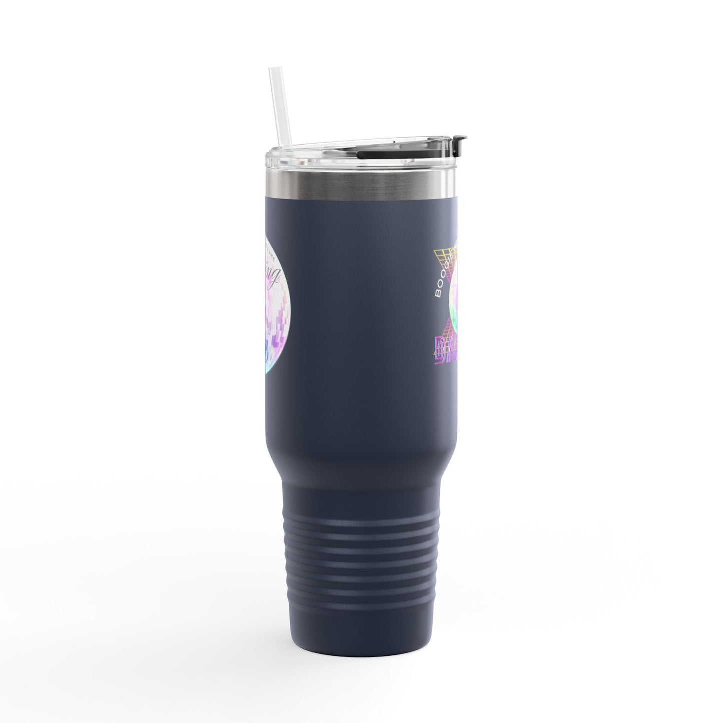 "Boogie, Hustle, Groove - Dancing" 40oz Insulated Travel Mug – Disco Dance Theme Stainless Steel Tumbler with Lid & Straw | Jeté Dance Shop