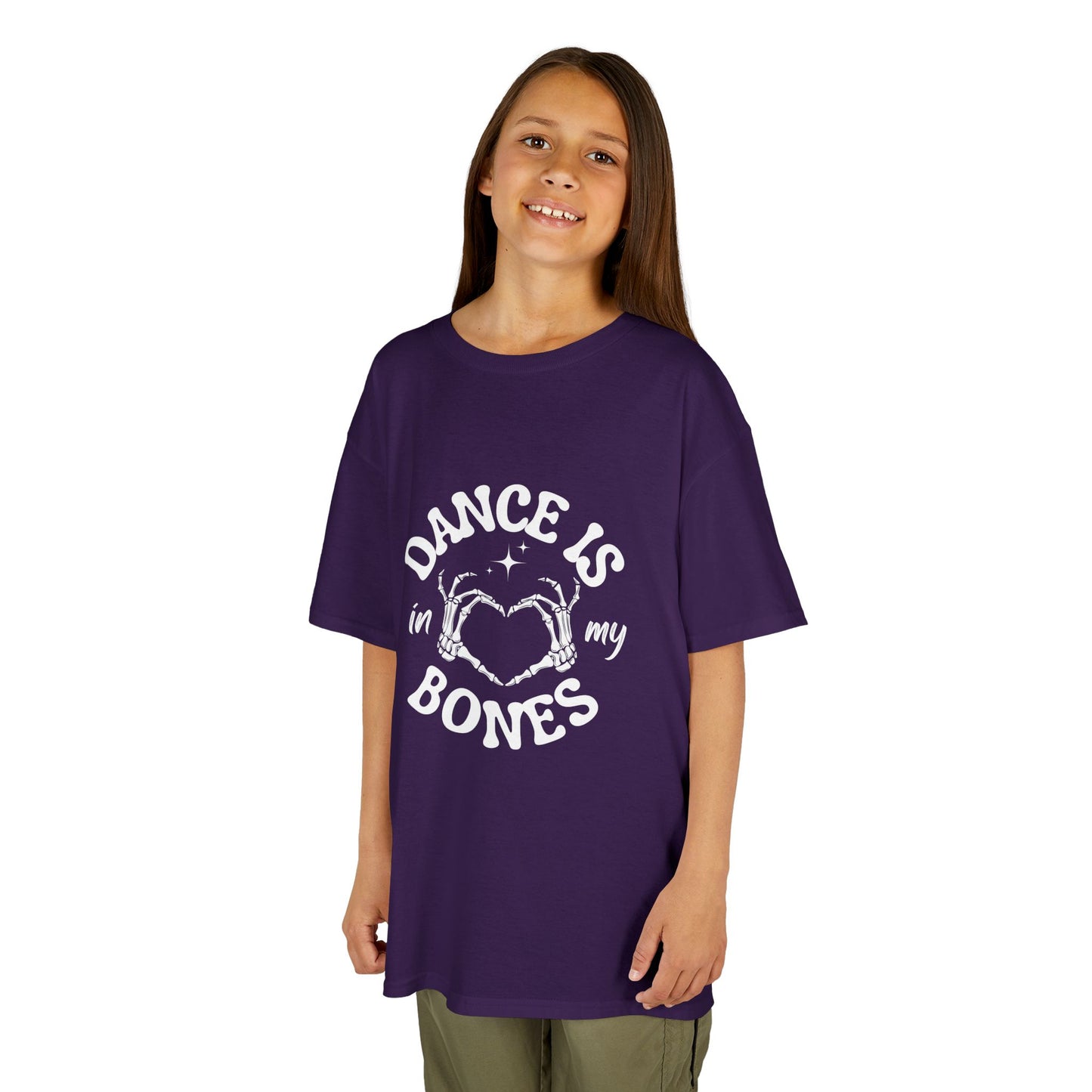 “Dance Is in My Bones” Halloween Dance T-Shirt with Cute Skeleton Heart Graphic - Kids Heavy Cotton™ Tee
