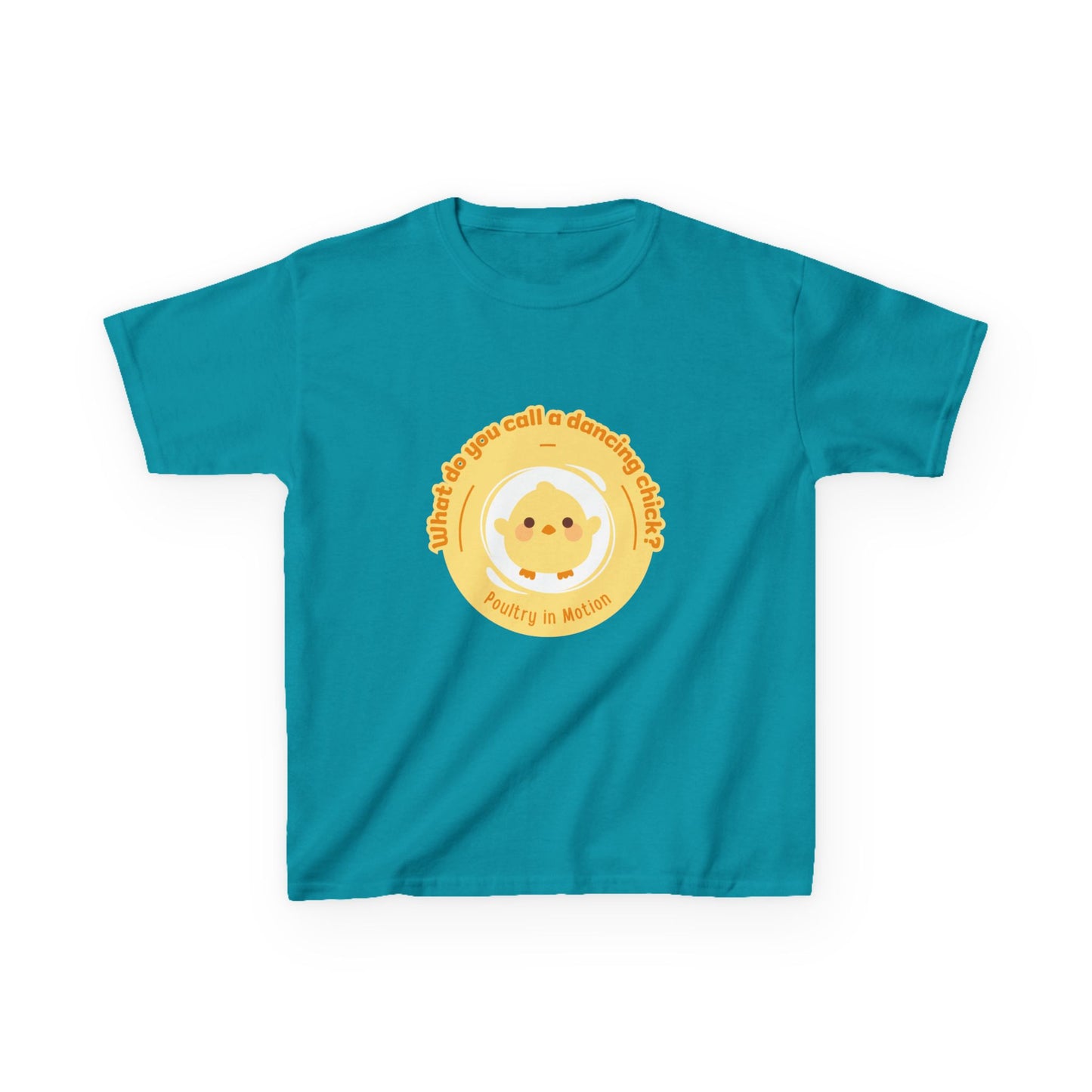 “What do you call a dancing chick? Poultry in Motion” Funny Chick Dance Tee for Kids – Cute Chicken Graphic - Youth Dance Pun T-Shirt
