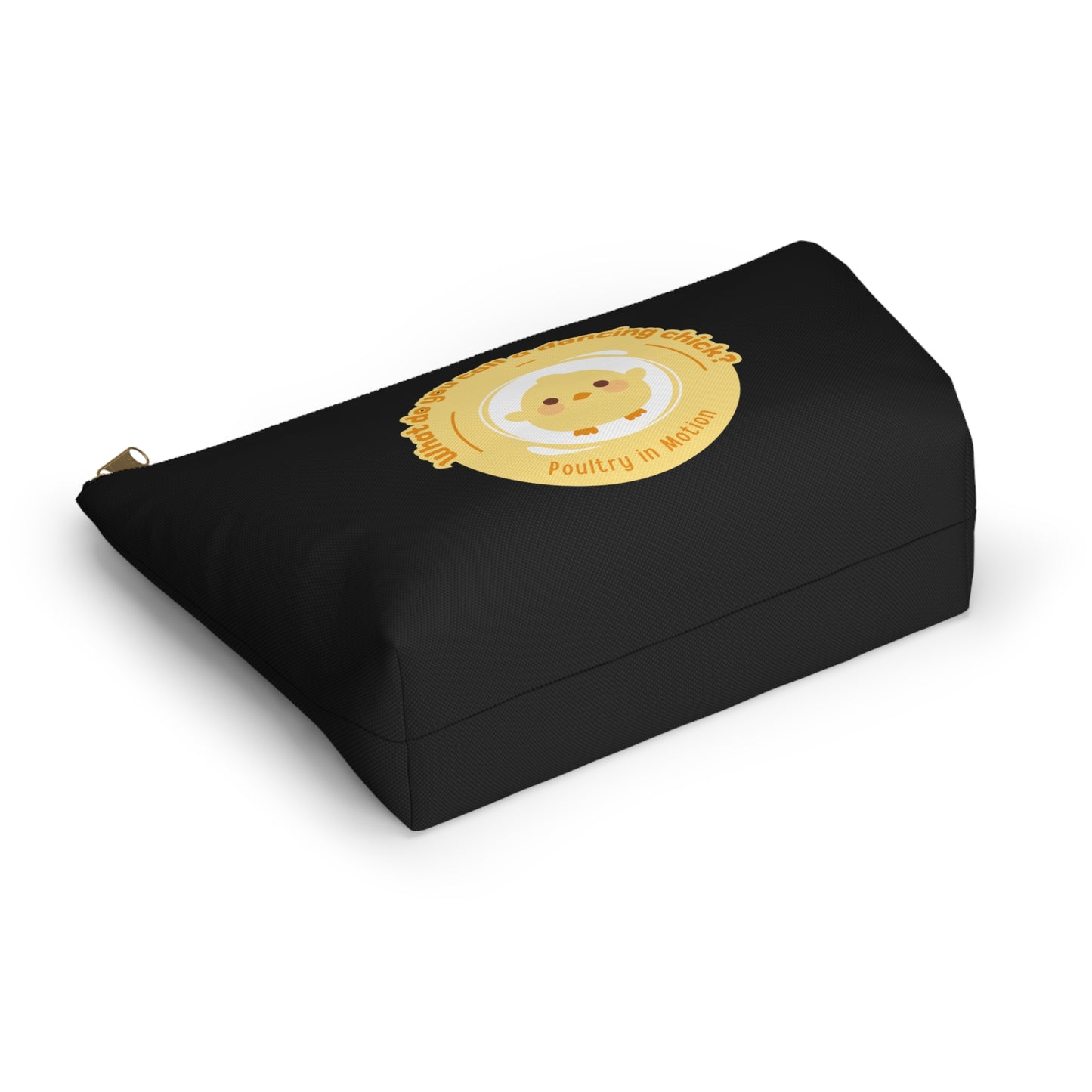"What do you call a dancing chick? Poultry in Motion." Makeup Bag – Funny Dancing Chick Pun with Cute Chicken Graphic – Dance-Themed Zipper Pouch for Cosmetics, Accessories & Gifts