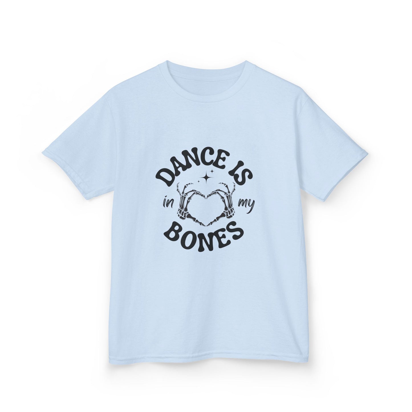 “Dance Is in My Bones” Halloween Dance T-Shirt with Cute Skeleton Heart Graphic - Kids Heavy Cotton™ Tee
