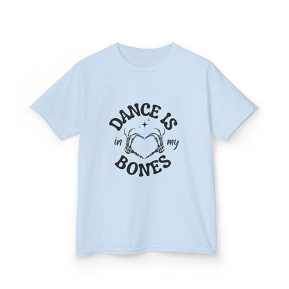 “Dance Is in My Bones” Halloween Dance T-Shirt with Cute Skeleton Heart Graphic - Kids Heavy Cotton™ Tee