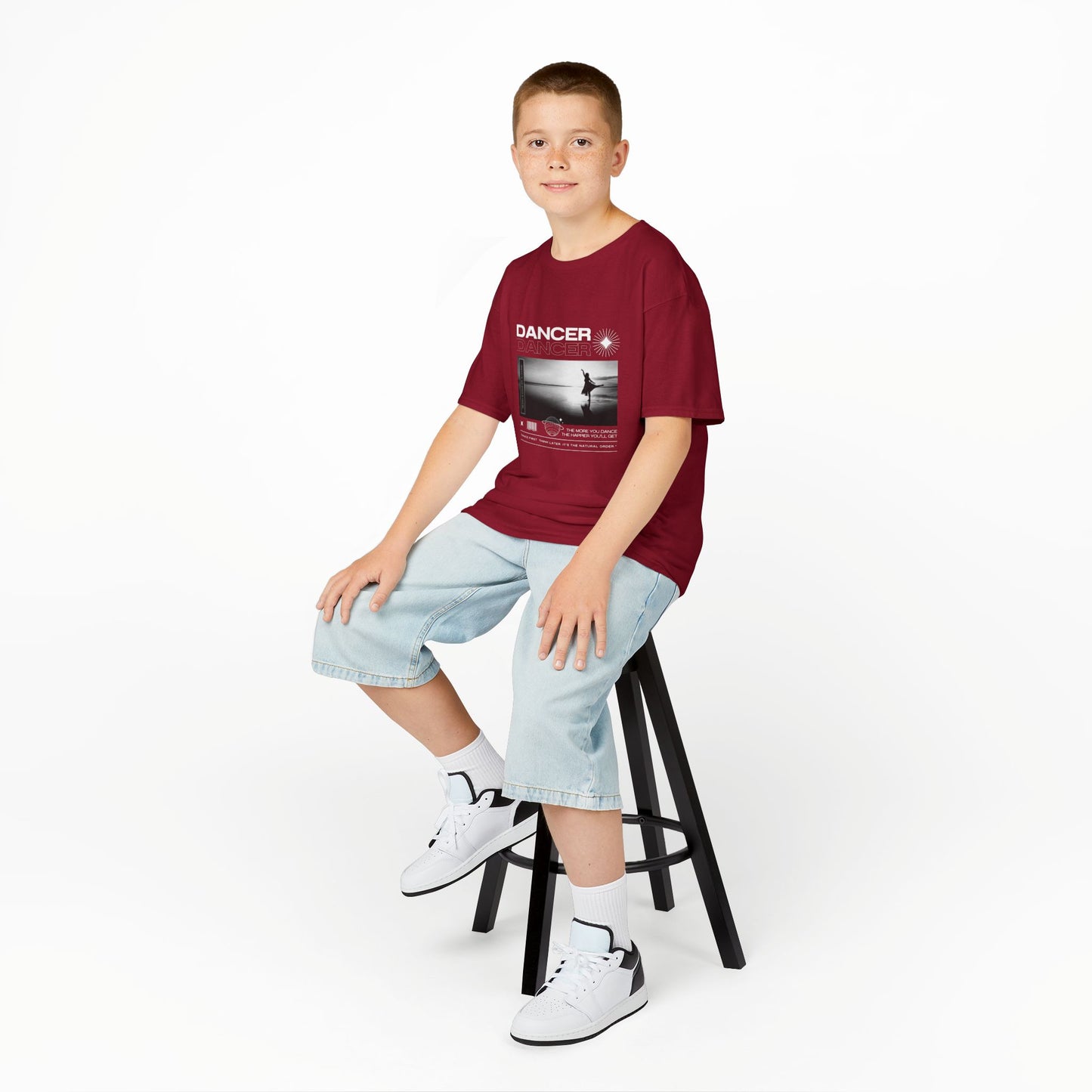 "Dancer" Arabesque on the Beach – Youth Short Sleeve Dance Tee in Streetwear-Inspired Style
