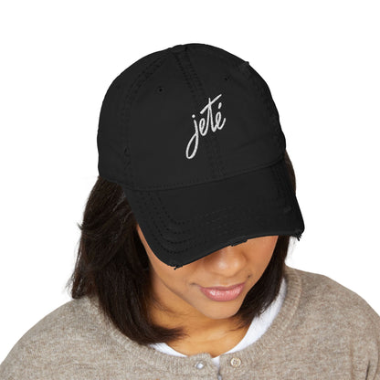 “Jeté” Embroidered Dance Logo - Unisex Distressed Baseball Cap – Vintage-Style Adjustable Hat for Dancers & Dance Lovers