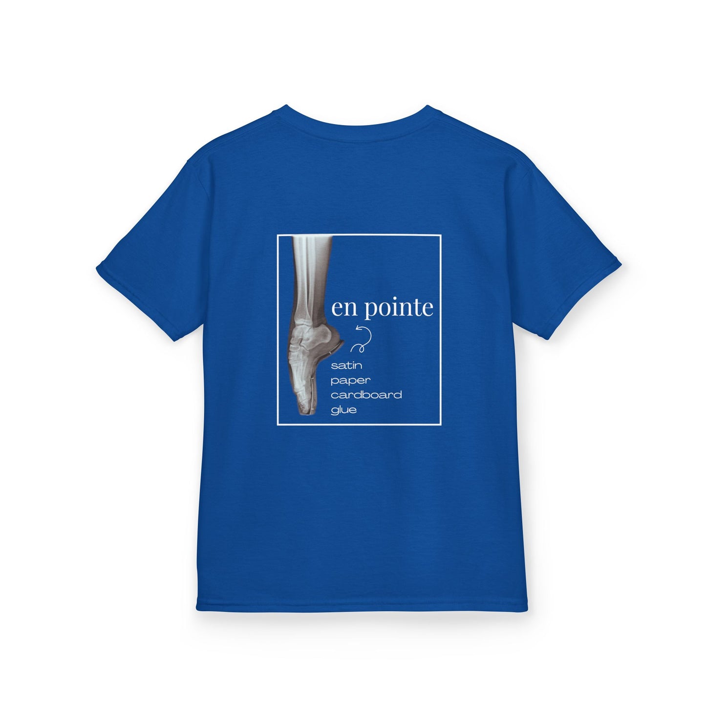 “I Dance En Pointe” Youth Short Sleeve Tee with X-Ray Ballet Foot Graphic – Personalized Dance T-Shirt for Kids, Custom Name or Studio Option