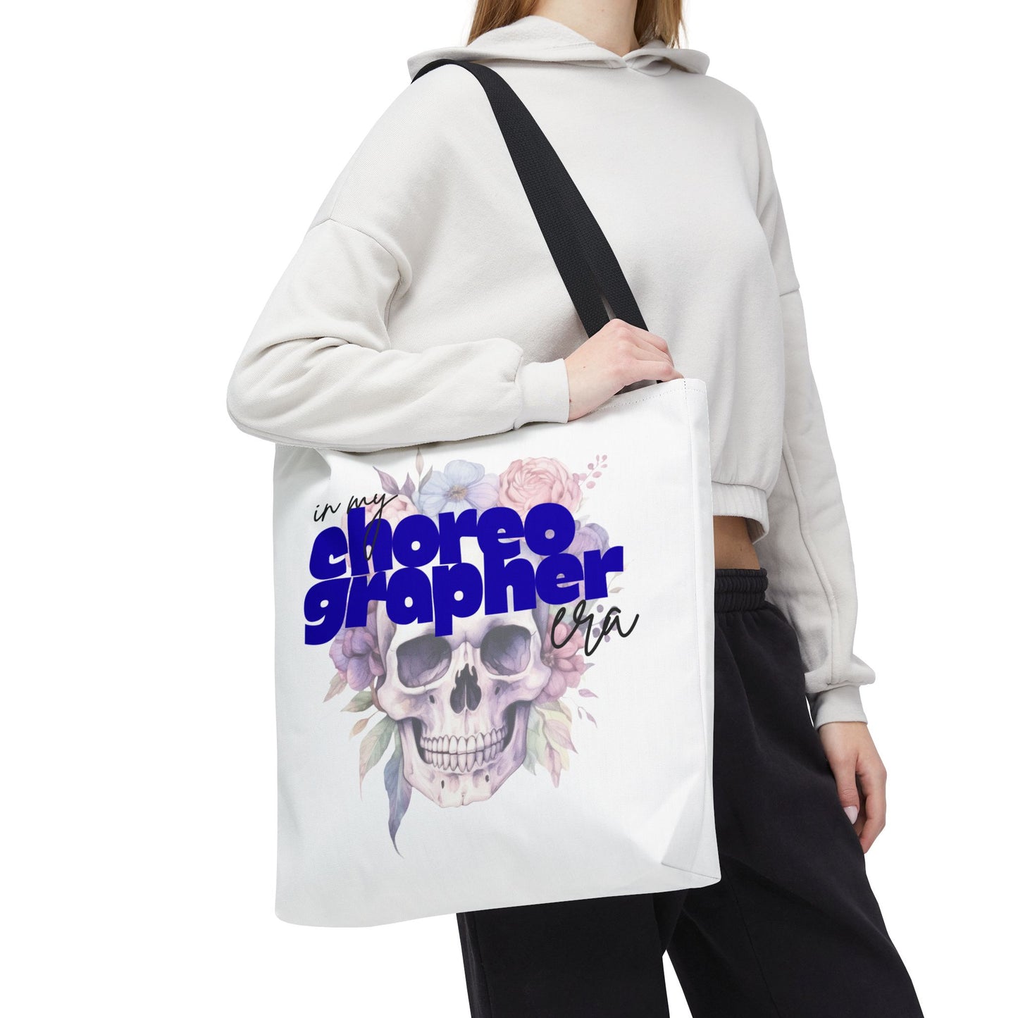 In My Choreographer Era Tote Bag with Colored Handles – Pastel Floral Skull Dance-Inspired Carryall