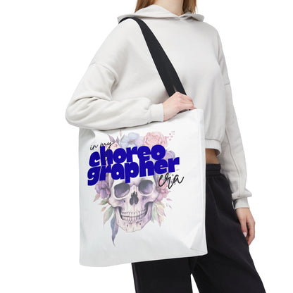In My Choreographer Era Tote Bag with Colored Handles – Pastel Floral Skull Dance-Inspired Carryall
