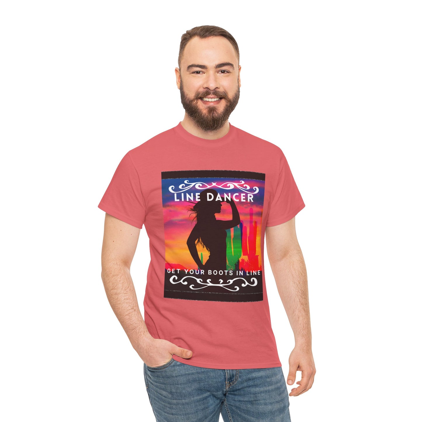 "Line Dancer" Unisex Heavy Cotton T-Shirt – Western Country Dance Graphic Tee – 'Get Your Boots in Line' Cowboy-Inspired Shirt