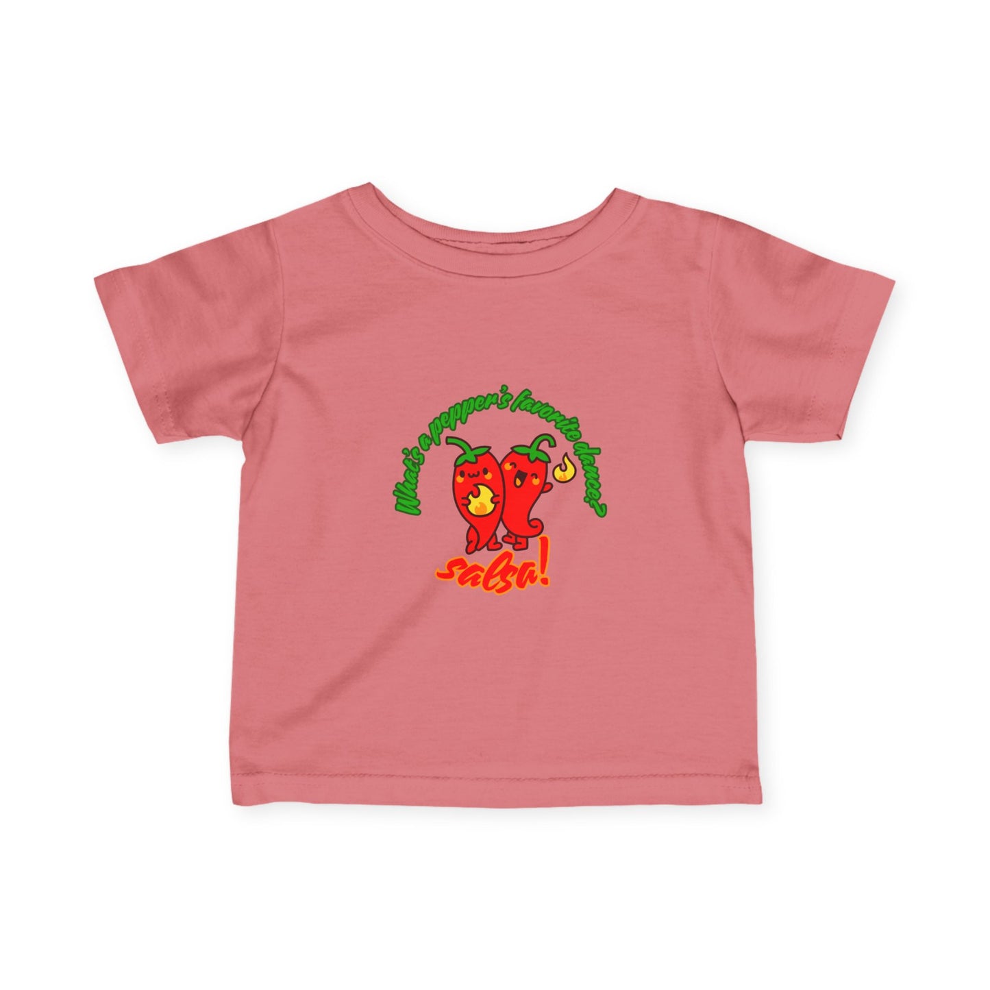 "What's a Pepper's Favorite Dance? Salsa!" Cute Dance-Themed Infant Fine Jersey Tee with Spicy Pepper Graphic – Funny Baby T-Shirt for Little Movers