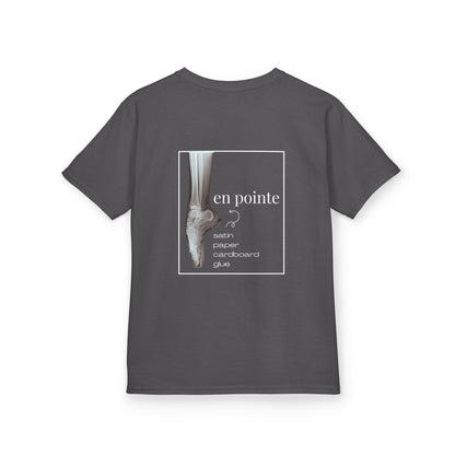 “I Dance En Pointe” Youth Short Sleeve Tee with X-Ray Ballet Foot Graphic – Personalized Dance T-Shirt for Kids, Custom Name or Studio Option