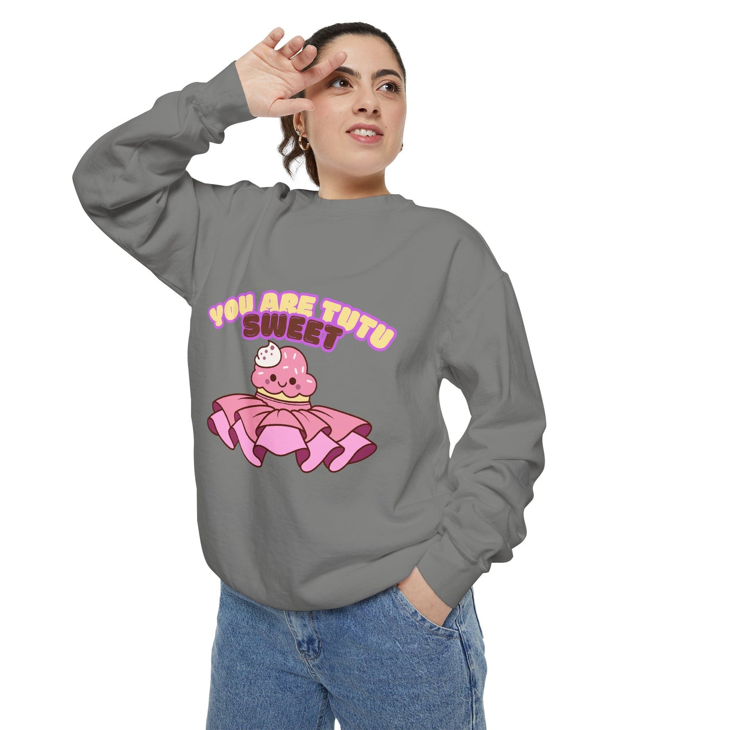 "You Are Tutu Sweet" Unisex Lightweight Crewneck Sweatshirt – Kawaii Cupcake in a Tutu Graphic Pullover for Ballet & Dance Lovers