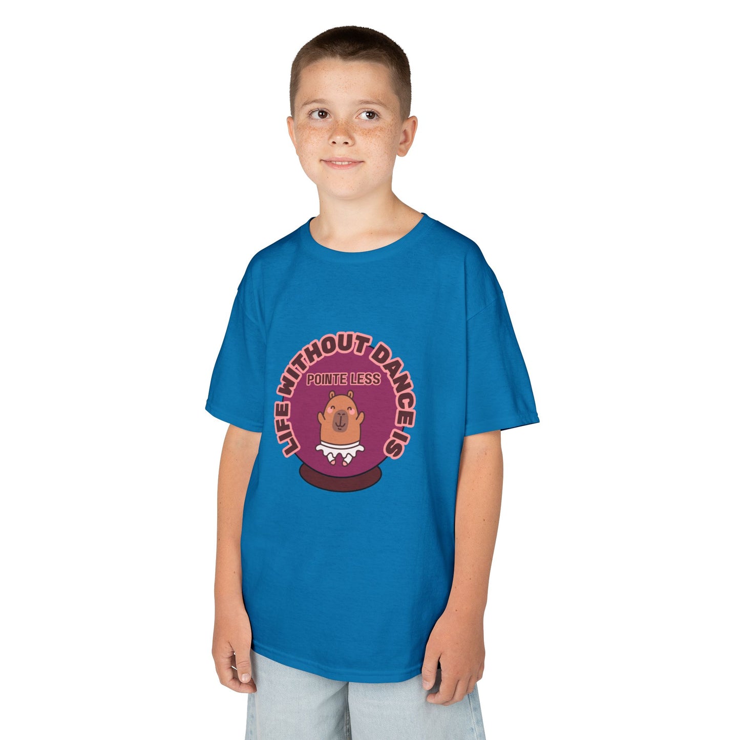 "Life Without Dance Is Pointeless" Youth Dance T-Shirt – Cute Capybara Ballerina Graphic Tee for Kids