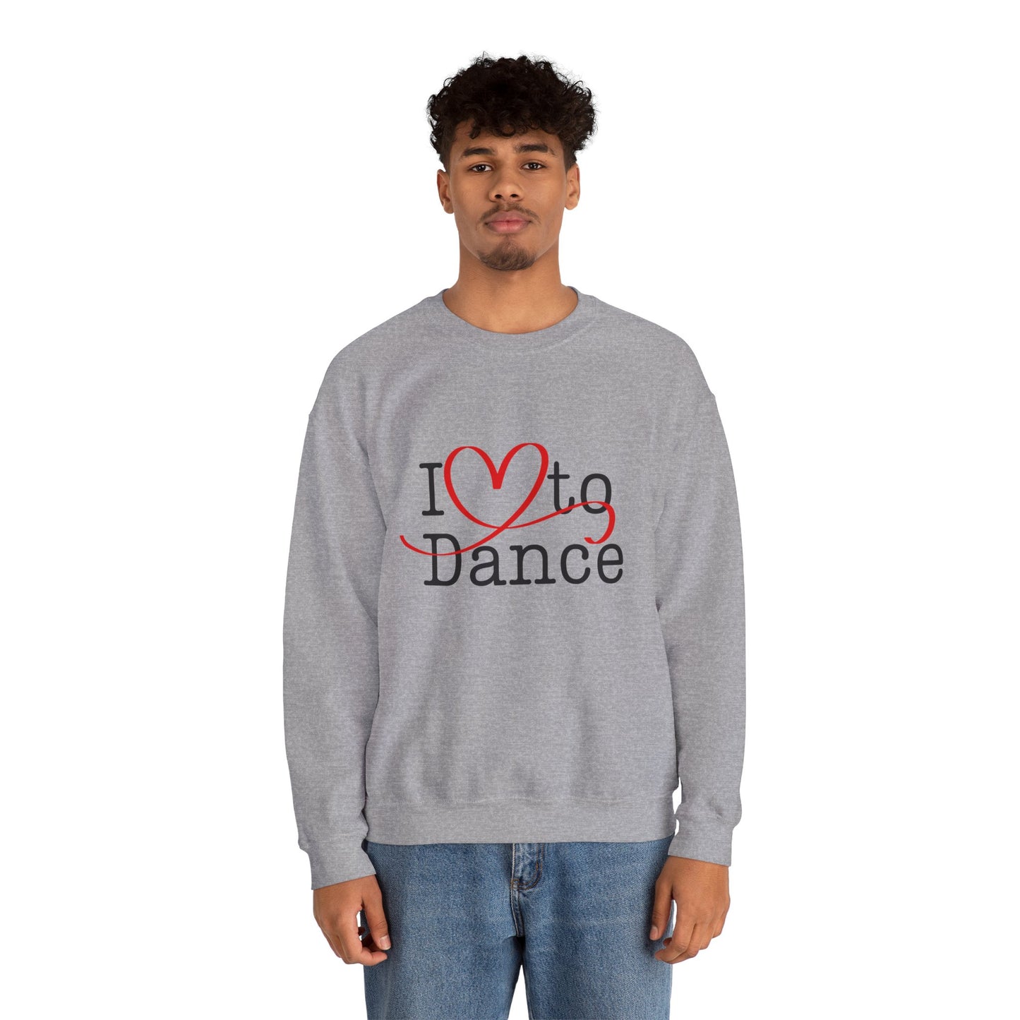 "I Love to Dance" Unisex Crewneck Sweatshirt – Dance Lover Gift with Hand-Drawn Heart Graphic