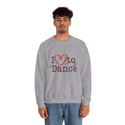 "I Love to Dance" Unisex Crewneck Sweatshirt – Dance Lover Gift with Hand-Drawn Heart Graphic