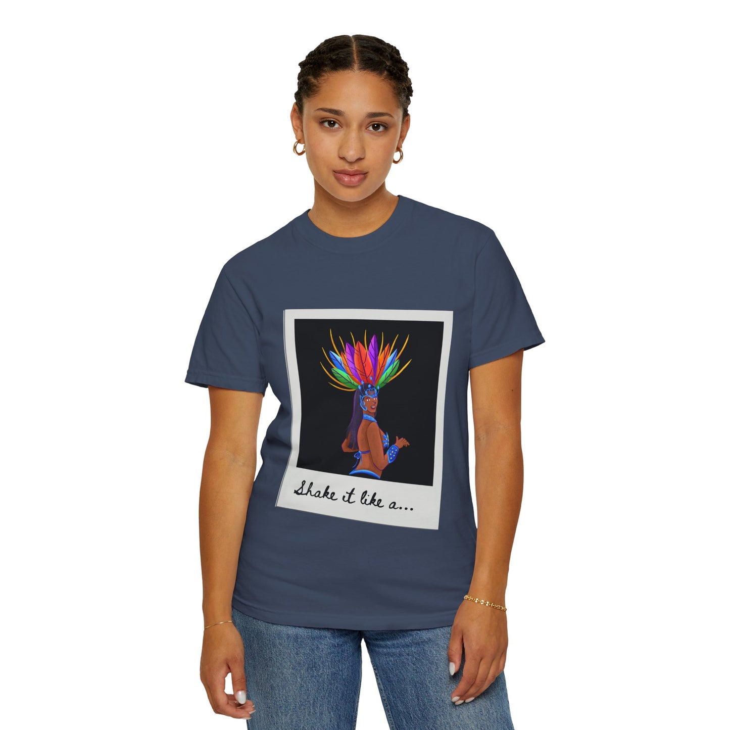 "Shake It Like a Samba Star" Unisex Garment-Dyed Dance T-Shirt – Bold Carnival-Inspired Graphic Tee for Dancers