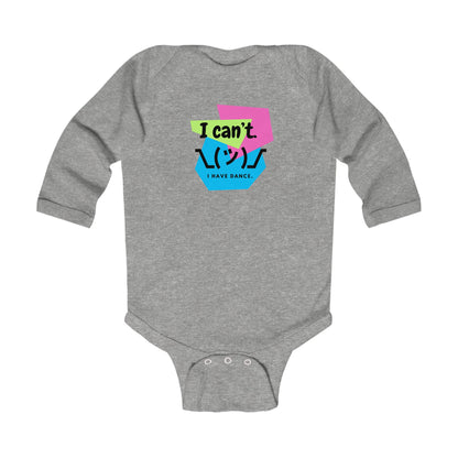 "I Can't. I Have Dance." Infant Long Sleeve Bodysuit – Retro 80's Emoji Dance Graphic Baby Outfit for Future Performers