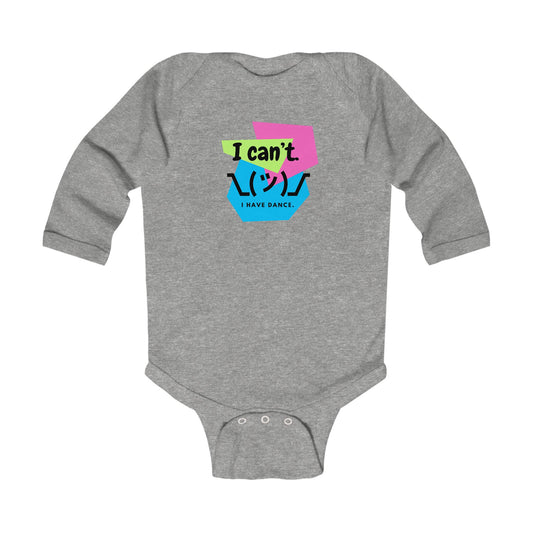 "I Can't. I Have Dance." Infant Long Sleeve Bodysuit – Retro 80's Emoji Dance Graphic Baby Outfit for Future Performers