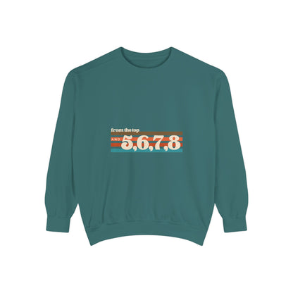 "From the Top and 5 6 7 8" Unisex Lightweight Crewneck Sweatshirt – Retro Dance Graphic Pullover for Dancers & Choreographers