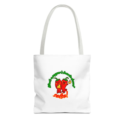 “What’s a Pepper’s Favorite Dance? Salsa!” Salsa Dance Pun Tote Bag – Funny Kawaii Pepper Graphic Canvas Bag for Dancers & Food Lovers