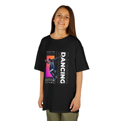 “Dancing” Youth Short Sleeve T-Shirt – Streetwear-Inspired Male Dancer Graphic – Stylish Kids Dance Apparel Tee