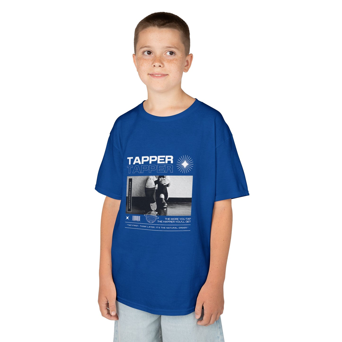 “Tapper” Youth Short Sleeve Tee – Streetwear-Inspired Tap Dance T-Shirt with Tap Shoes Graphic
