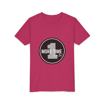 “One More Time is a Lie” Bold Emblem Dancer Graphic T-Shirt for Kids – Funny Dance Rehearsal Shirt - Youth Dance Tee