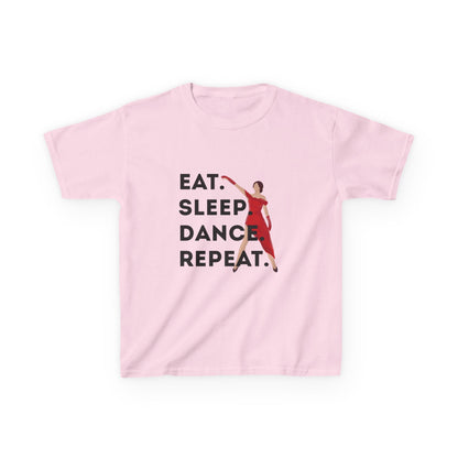 "Eat Sleep Dance Repeat” Youth Short Sleeve Tee – Bold Dancer Graphic Dance Shirt for Kids and Young Performers