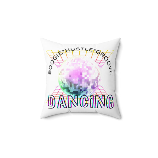 "Boogie Hustle Groove Dancing" Pillow – Retro 70s Disco Dance Square Throw Pillow with Funky Graphic