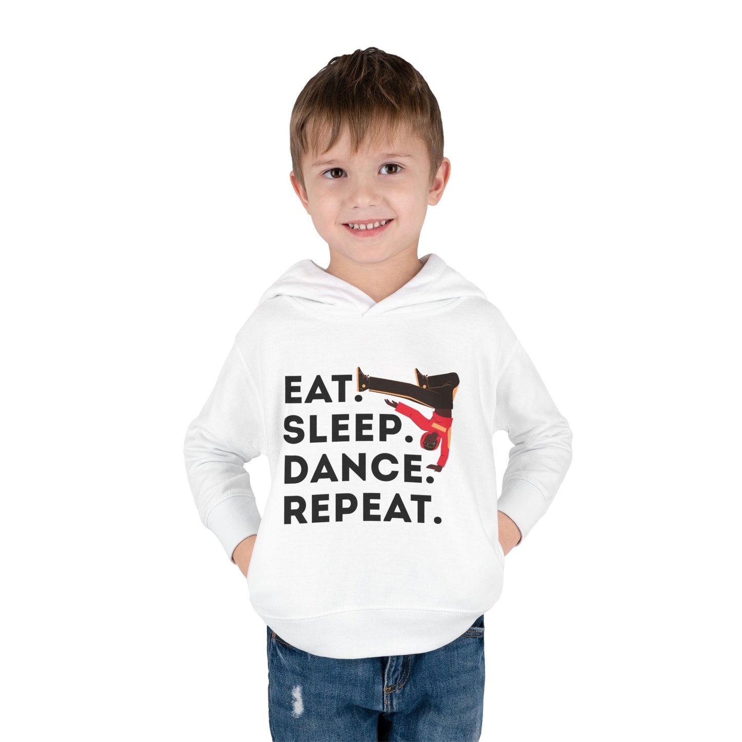 "Eat Sleep Dance Repeat" Toddler Pullover Hoodie – Bold B-Boy Dance Graphic Fleece Sweatshirt for Kids