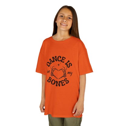 “Dance Is in My Bones” Halloween Dance T-Shirt with Cute Skeleton Heart Graphic - Kids Heavy Cotton™ Tee