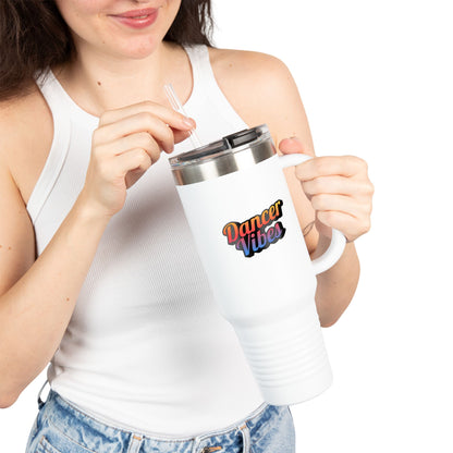 "Dancer Vibes" 40oz Insulated Travel Mug – Retro-Inspired Stainless Steel Tumbler for Dance Lovers | Hot & Cold Beverage Travel Cup with Handle and Leak-Proof Lid