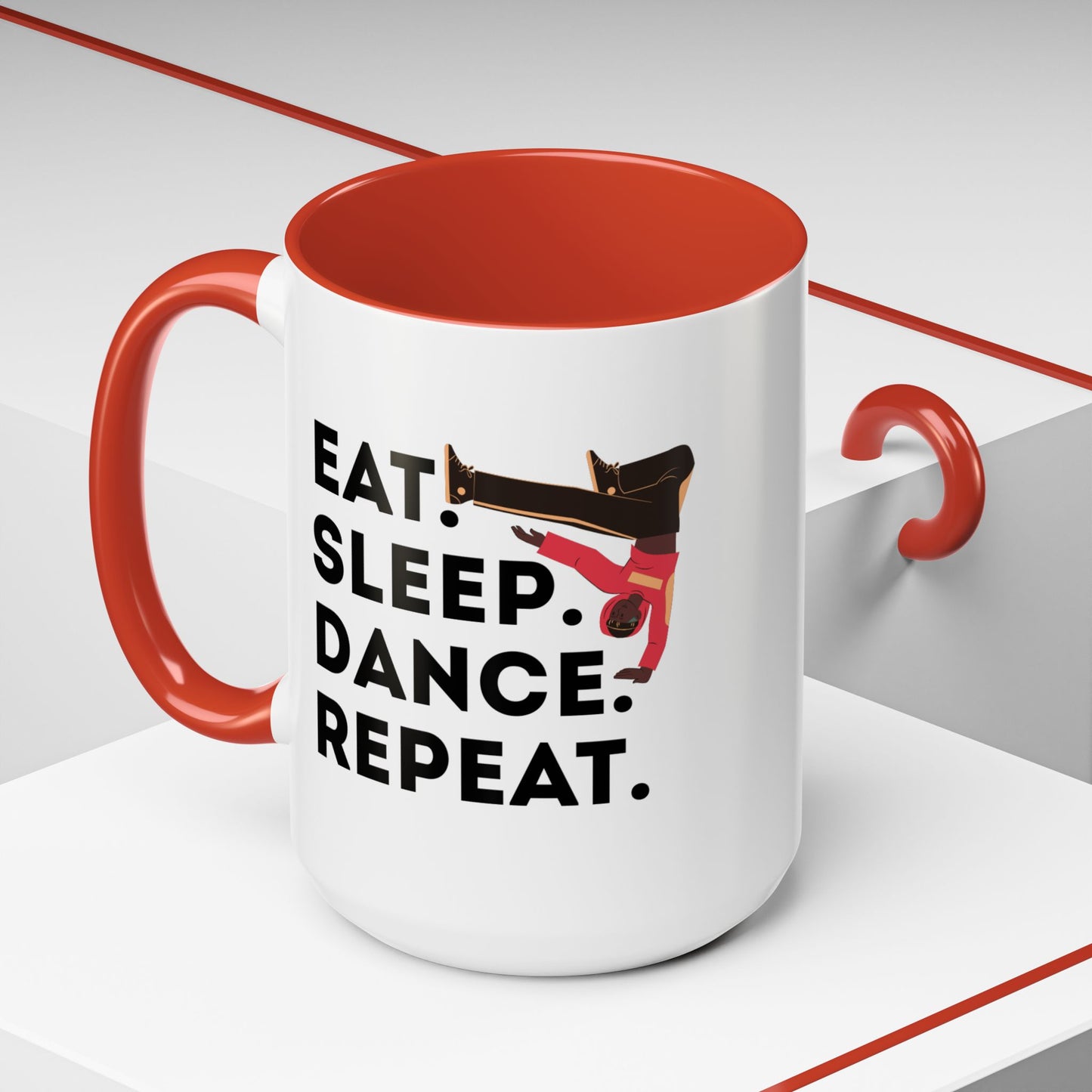 "Eat Sleep Dance Repeat" Accent Coffee Mug – Bold B-Boy Graphic Ceramic Mug for Hip Hop Dancers