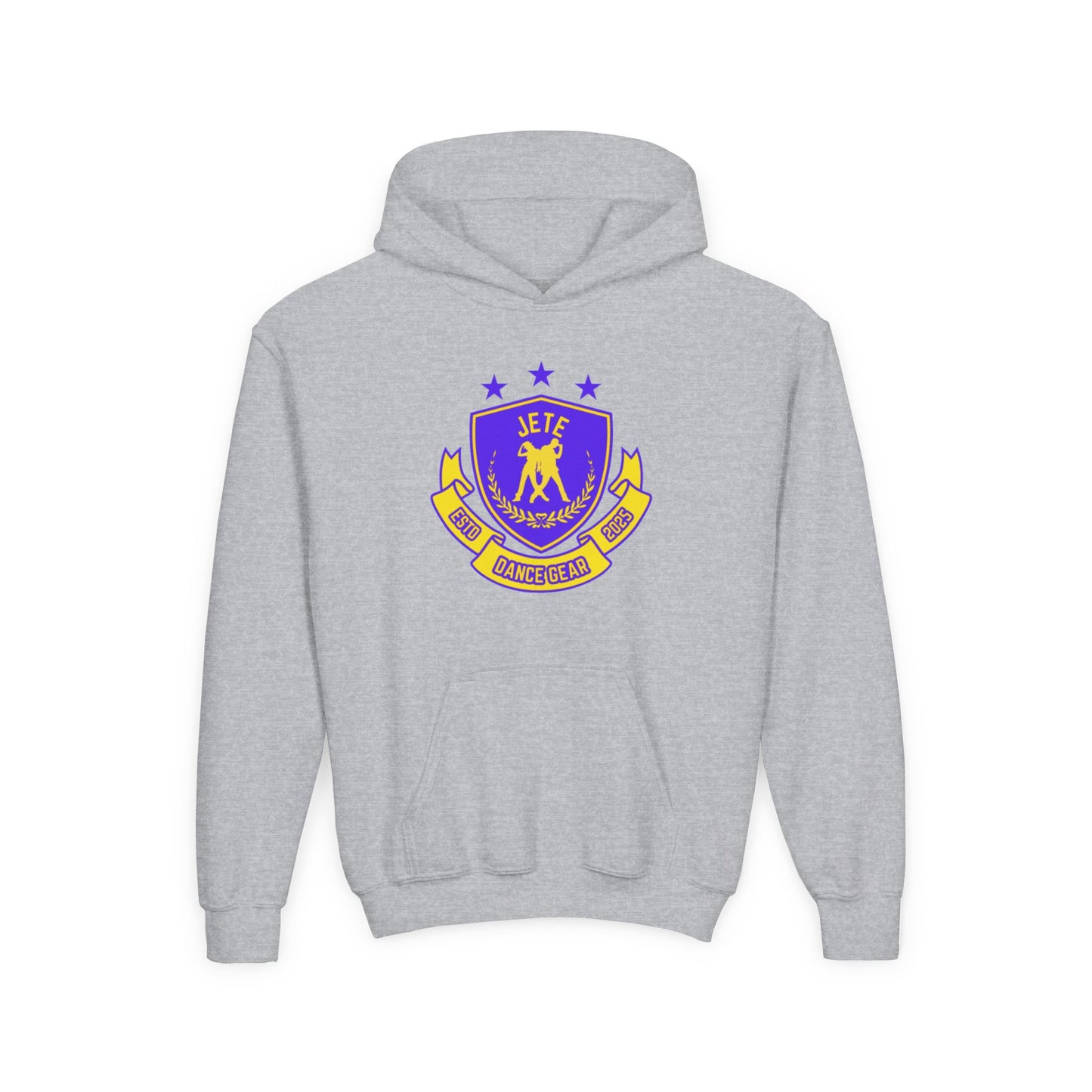 "Jeté Dance Gear" Youth Hooded Sweatshirt – Collegiate-Inspired Dance Team Graphic Hoodie for Kids and Teens