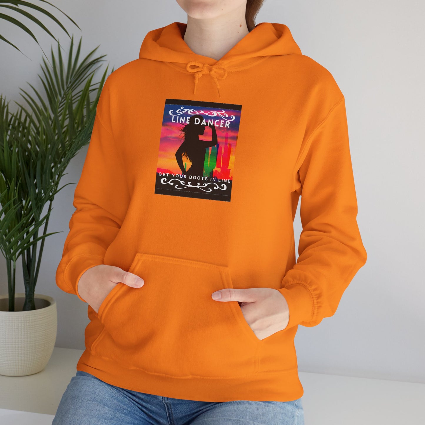 "Line Dancer, Get Your Boots in Line" Western-Inspired Graphic – Unisex Heavy Blend™ Hooded Sweatshirt
