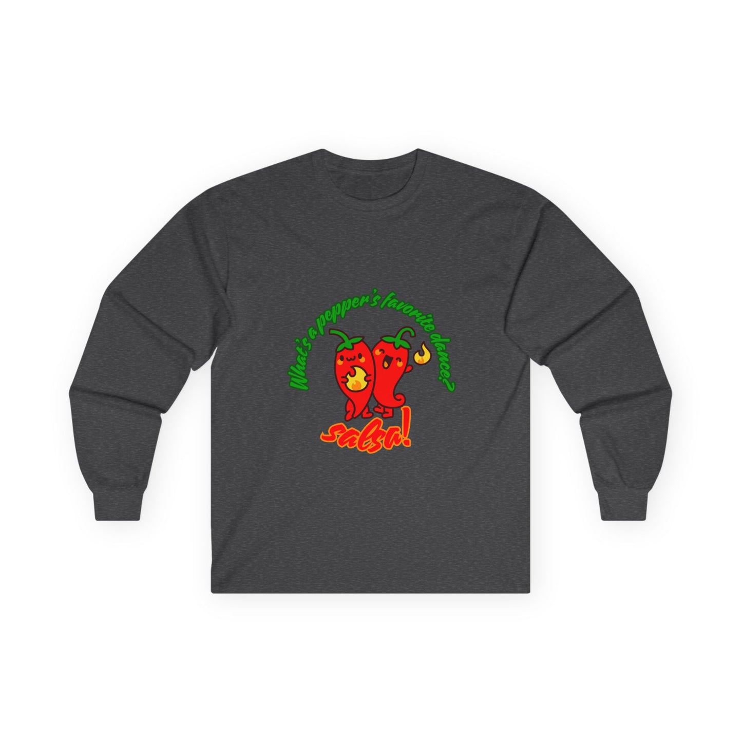 "What’s a Pepper’s Favorite Dance? Salsa!" Unisex Long Sleeve Tee – Funny Dance Pun Shirt with Cute Pepper Graphic for Dancers & Food Lovers
