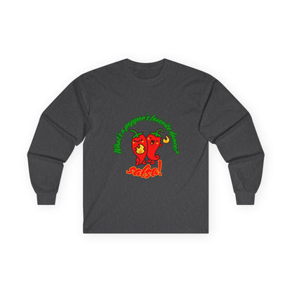"What’s a Pepper’s Favorite Dance? Salsa!" Unisex Long Sleeve Tee – Funny Dance Pun Shirt with Cute Pepper Graphic for Dancers & Food Lovers