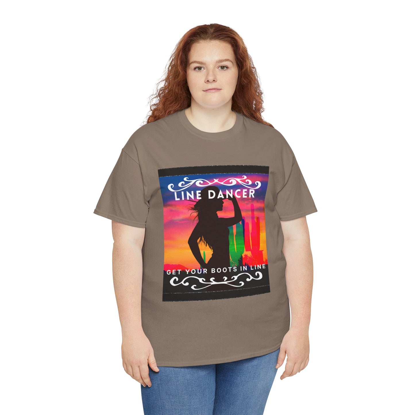 "Line Dancer" Unisex Heavy Cotton T-Shirt – Western Country Dance Graphic Tee – 'Get Your Boots in Line' Cowboy-Inspired Shirt