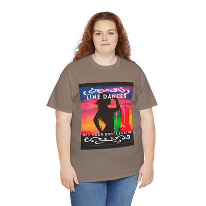 "Line Dancer" Unisex Heavy Cotton T-Shirt – Western Country Dance Graphic Tee – 'Get Your Boots in Line' Cowboy-Inspired Shirt