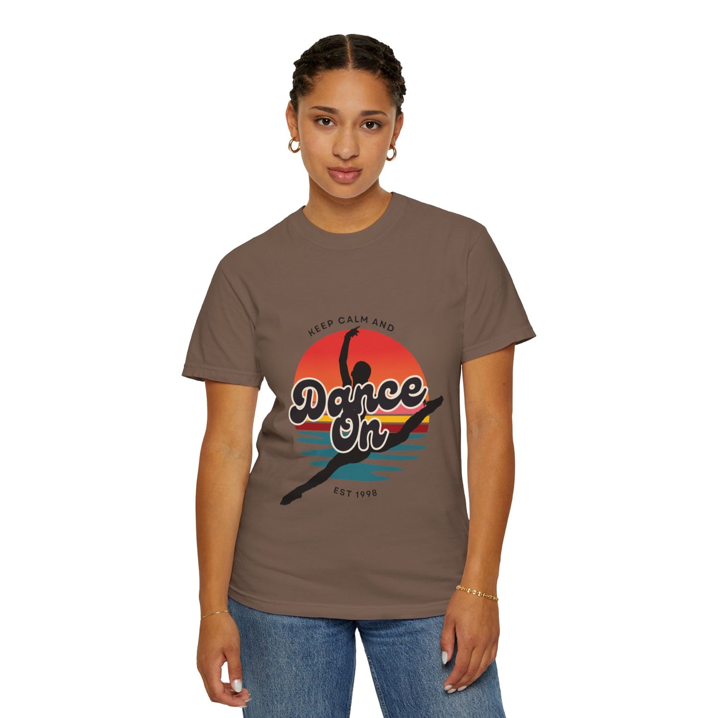 "Keep Calm and Dance On" Unisex Garment-Dyed T-Shirt – Retro Dance Graphic Tee – Vintage-Inspired Comfort Shirt for Dancers