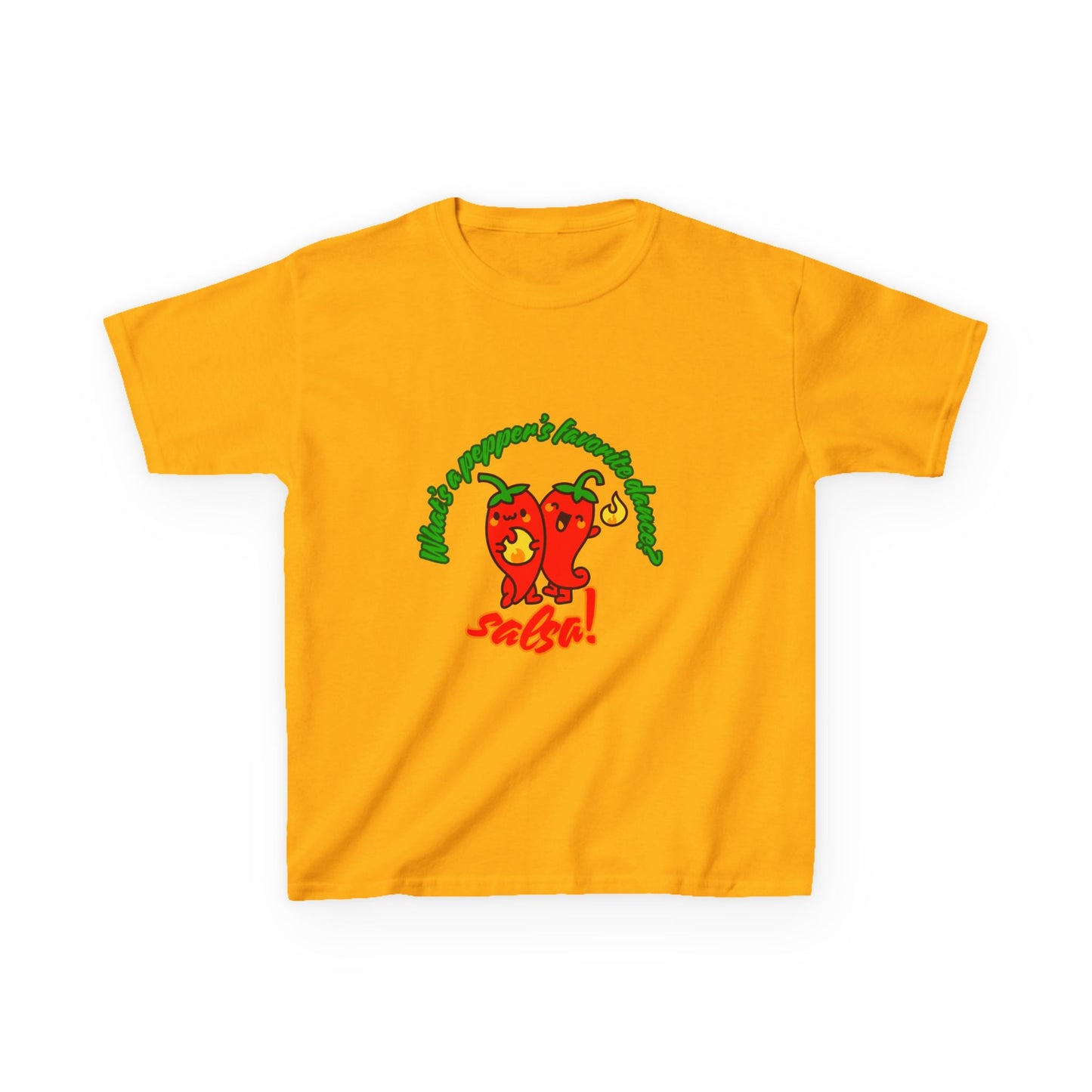 "What’s a Pepper’s Favorite Dance? Salsa!" Youth Short Sleeve Tee – Funny Dance Shirt with Cute Pepper Graphic for Kids