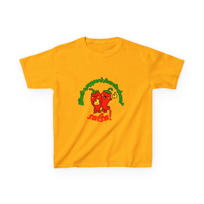 "What’s a Pepper’s Favorite Dance? Salsa!" Youth Short Sleeve Tee – Funny Dance Shirt with Cute Pepper Graphic for Kids