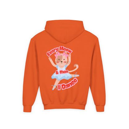 “Every Meow & Then I Dance” Adorable Dancing Cat Graphic | Cute Cat Dance Hoodie for Kids & Young Ballet Enthusiasts - Unisex Youth Hoodie