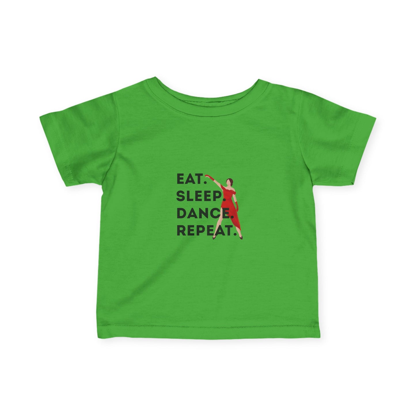"Eat, Sleep, Dance, Repeat" Infant Fine Jersey Tee – Bold Dancer Graphic Baby Dance T-Shirt for Active Little Performers