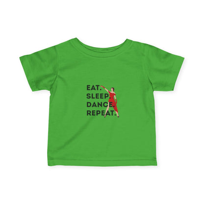 "Eat, Sleep, Dance, Repeat" Infant Fine Jersey Tee – Bold Dancer Graphic Baby Dance T-Shirt for Active Little Performers