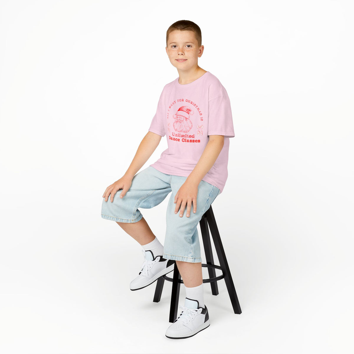 “All I Want for Christmas Is Unlimited Dance Classes” YOUTH TEE Short Sleeve with Vintage Santa – Festive Holiday Dance Tee for Dancers & Studios