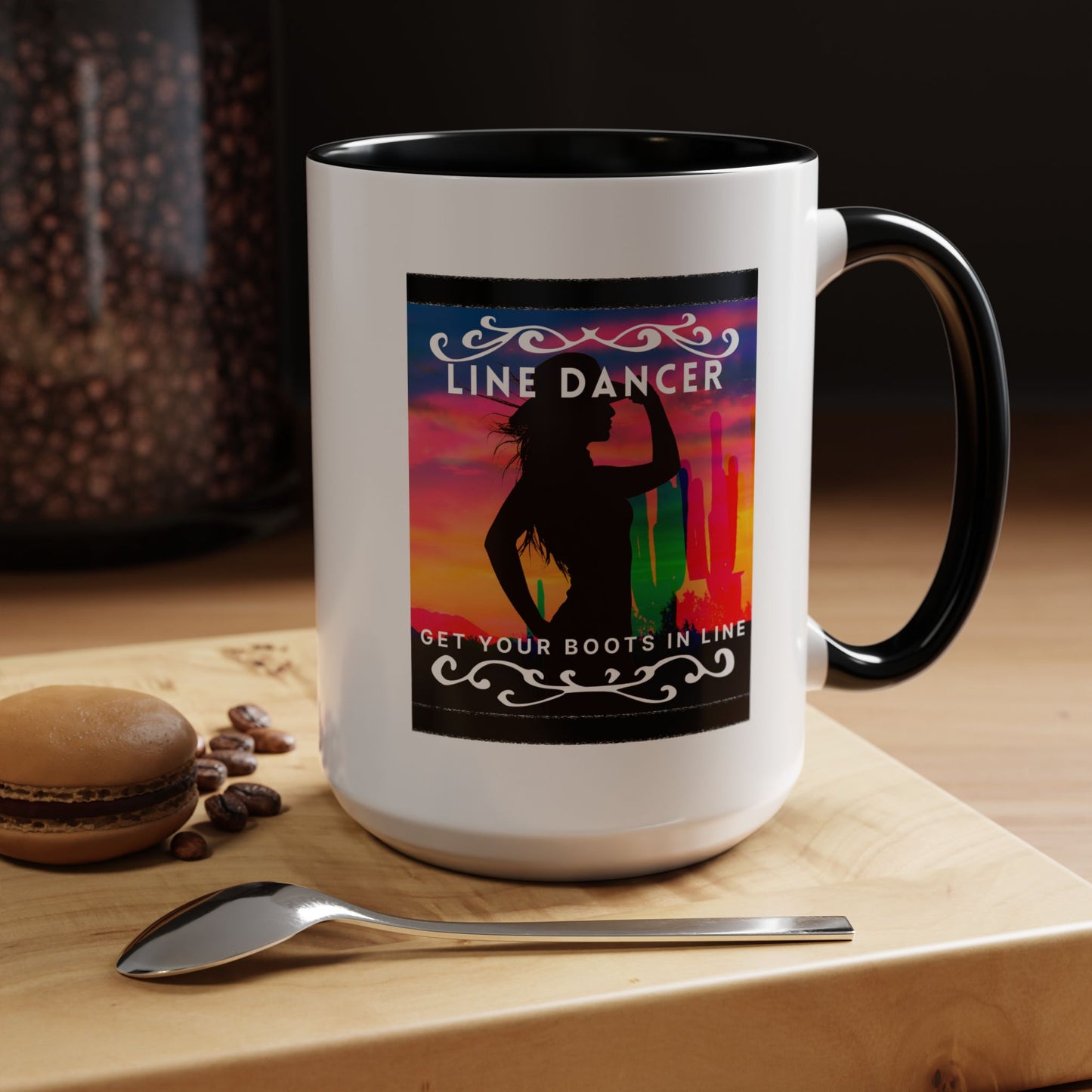 "Line Dancer" Accent Coffee Mug – Cute Cowgirl Graphic Ceramic Mug for Country Dance Lovers